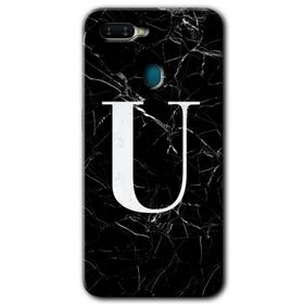 Oppo AX7 Siyah Mermer Desenli U Harfi Baskılı Uyumlu Silikon Kılıf