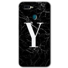 Oppo AX7 Siyah Mermer Desenli Y Harfi Baskılı Uyumlu Silikon Kılıf
