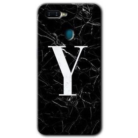 Oppo AX7 Siyah Mermer Desenli Y Harfi Baskılı Uyumlu Silikon Kılıf