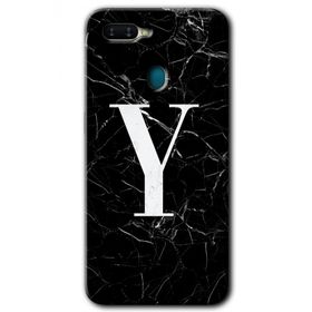 Oppo AX7 Siyah Mermer Desenli Y Harfi Baskılı Uyumlu Silikon Kılıf