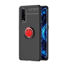 Oppo Find X2 Range Yüzüklü Silikon Siyah-Kırmızı Kılıf