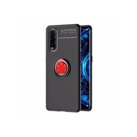 Oppo Find X2 Range Yüzüklü Silikon Siyah-Kırmızı Kılıf