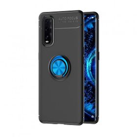 Oppo Find X2 Range Yüzüklü Silikon Siyah-Mavi Kılıf