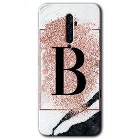 Oppo Reno 2Z Pembe Mermer Desenli B Harfi Baskılı Uyumlu Silikon Kılıf