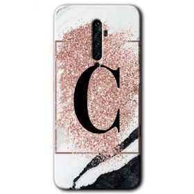 Oppo Reno 2Z Pembe Mermer Desenli C Harfi Baskılı Uyumlu Silikon Kılıf
