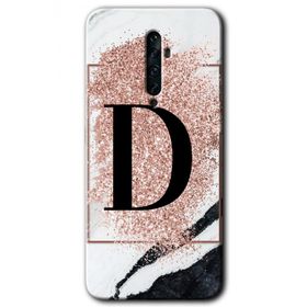 Oppo Reno 2Z Pembe Mermer Desenli D Harfi Baskılı Uyumlu Silikon Kılıf