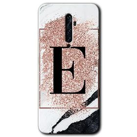 Oppo Reno 2Z Pembe Mermer Desenli E Harfi Baskılı Uyumlu Silikon Kılıf