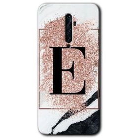 Oppo Reno 2Z Pembe Mermer Desenli E Harfi Baskılı Uyumlu Silikon Kılıf