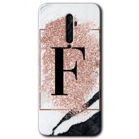 Oppo Reno 2Z Pembe Mermer Desenli F Harfi Baskılı Uyumlu Silikon Kılıf