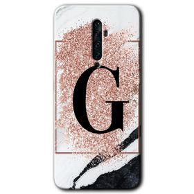 Oppo Reno 2Z Pembe Mermer Desenli G Harfi Baskılı Uyumlu Silikon Kılıf