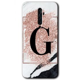 Oppo Reno 2Z Pembe Mermer Desenli G Harfi Baskılı Uyumlu Silikon Kılıf