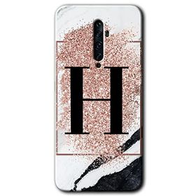 Oppo Reno 2Z Pembe Mermer Desenli H Harfi Baskılı Uyumlu Silikon Kılıf