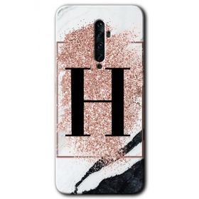 Oppo Reno 2Z Pembe Mermer Desenli H Harfi Baskılı Uyumlu Silikon Kılıf