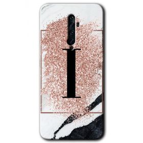 Oppo Reno 2Z Pembe Mermer Desenli I Harfi Baskılı Uyumlu Silikon Kılıf