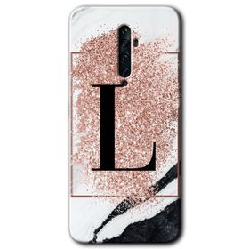 Oppo Reno 2Z Pembe Mermer Desenli L Harfi Baskılı Uyumlu Silikon Kılıf