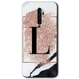 Oppo Reno 2Z Pembe Mermer Desenli L Harfi Baskılı Uyumlu Silikon Kılıf