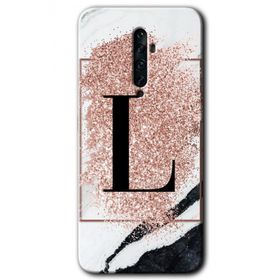 Oppo Reno 2Z Pembe Mermer Desenli L Harfi Baskılı Uyumlu Silikon Kılıf