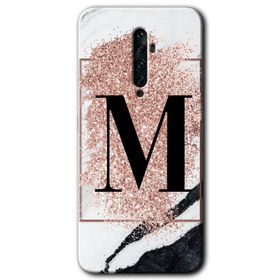 Oppo Reno 2Z Pembe Mermer Desenli M Harfi Baskılı Uyumlu Silikon Kılıf