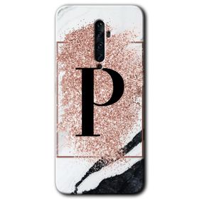 Oppo Reno 2Z Pembe Mermer Desenli P Harfi Baskılı Uyumlu Silikon Kılıf
