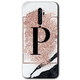 Oppo Reno 2Z Pembe Mermer Desenli P Harfi Baskılı Uyumlu Silikon Kılıf