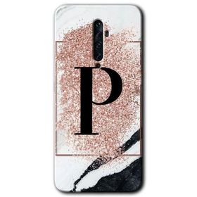 Oppo Reno 2Z Pembe Mermer Desenli P Harfi Baskılı Uyumlu Silikon Kılıf