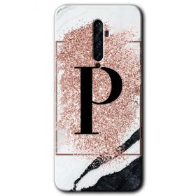 Oppo Reno 2Z Pembe Mermer Desenli P Harfi Baskılı Uyumlu Silikon Kılıf