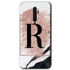 Oppo Reno 2Z Pembe Mermer Desenli R Harfi Baskılı Uyumlu Silikon Kılıf