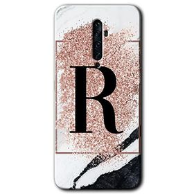 Oppo Reno 2Z Pembe Mermer Desenli R Harfi Baskılı Uyumlu Silikon Kılıf