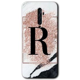 Oppo Reno 2Z Pembe Mermer Desenli R Harfi Baskılı Uyumlu Silikon Kılıf