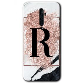 Oppo Reno 2Z Pembe Mermer Desenli R Harfi Baskılı Uyumlu Silikon Kılıf