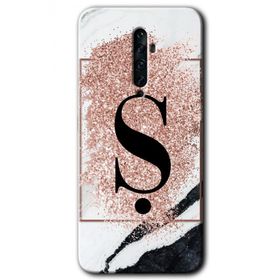 Oppo Reno 2Z Pembe Mermer Desenli S Harfi Baskılı Uyumlu Silikon Kılıf