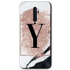 Oppo Reno 2Z Pembe Mermer Desenli Y Harfi Baskılı Uyumlu Silikon Kılıf