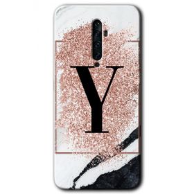Oppo Reno 2Z Pembe Mermer Desenli Y Harfi Baskılı Uyumlu Silikon Kılıf