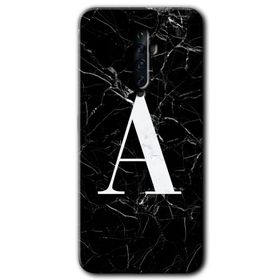 Oppo Reno 2Z Siyah Mermer Desenli A Harfi Baskılı Uyumlu Silikon Kılıf