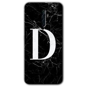 Oppo Reno 2Z Siyah Mermer Desenli D Harfi Baskılı Uyumlu Silikon Kılıf