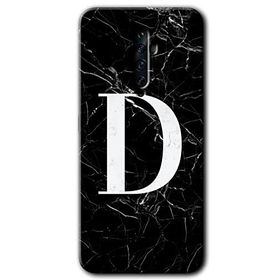 Oppo Reno 2Z Siyah Mermer Desenli D Harfi Baskılı Uyumlu Silikon Kılıf
