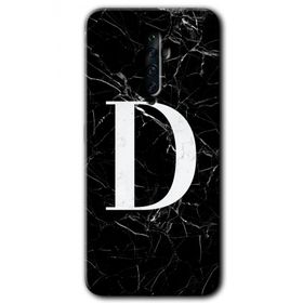 Oppo Reno 2Z Siyah Mermer Desenli D Harfi Baskılı Uyumlu Silikon Kılıf