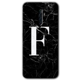 Oppo Reno 2Z Siyah Mermer Desenli F Harfi Baskılı Uyumlu Silikon Kılıf