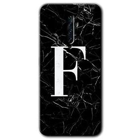 Oppo Reno 2Z Siyah Mermer Desenli F Harfi Baskılı Uyumlu Silikon Kılıf