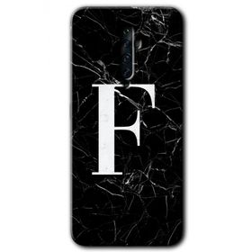 Oppo Reno 2Z Siyah Mermer Desenli F Harfi Baskılı Uyumlu Silikon Kılıf