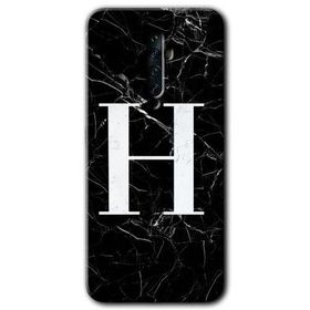 Oppo Reno 2Z Siyah Mermer Desenli H Harfi Baskılı Uyumlu Silikon Kılıf