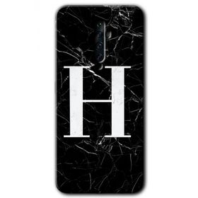 Oppo Reno 2Z Siyah Mermer Desenli H Harfi Baskılı Uyumlu Silikon Kılıf