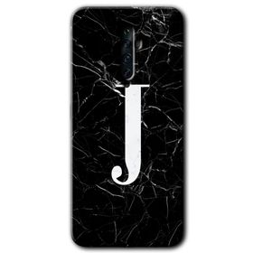 Oppo Reno 2Z Siyah Mermer Desenli J Harfi Baskılı Uyumlu Silikon Kılıf