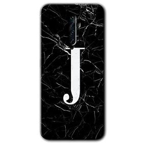Oppo Reno 2Z Siyah Mermer Desenli J Harfi Baskılı Uyumlu Silikon Kılıf
