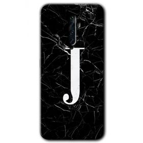 Oppo Reno 2Z Siyah Mermer Desenli J Harfi Baskılı Uyumlu Silikon Kılıf