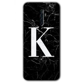 Oppo Reno 2Z Siyah Mermer Desenli K Harfi Baskılı Uyumlu Silikon Kılıf