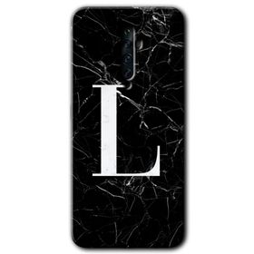 Oppo Reno 2Z Siyah Mermer Desenli L Harfi Baskılı Uyumlu Silikon Kılıf