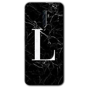 Oppo Reno 2Z Siyah Mermer Desenli L Harfi Baskılı Uyumlu Silikon Kılıf