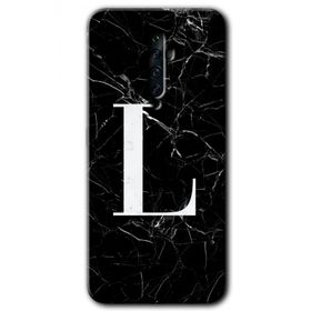 Oppo Reno 2Z Siyah Mermer Desenli L Harfi Baskılı Uyumlu Silikon Kılıf