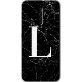 Oppo Reno 2Z Siyah Mermer Desenli L Harfi Baskılı Uyumlu Silikon Kılıf